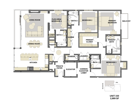 Floor plan for 4 beds, 4.5 baths, 2889 sqft
